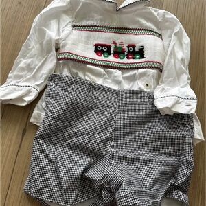 Spanish style White and Black Baby Outfit with Train Embroidery